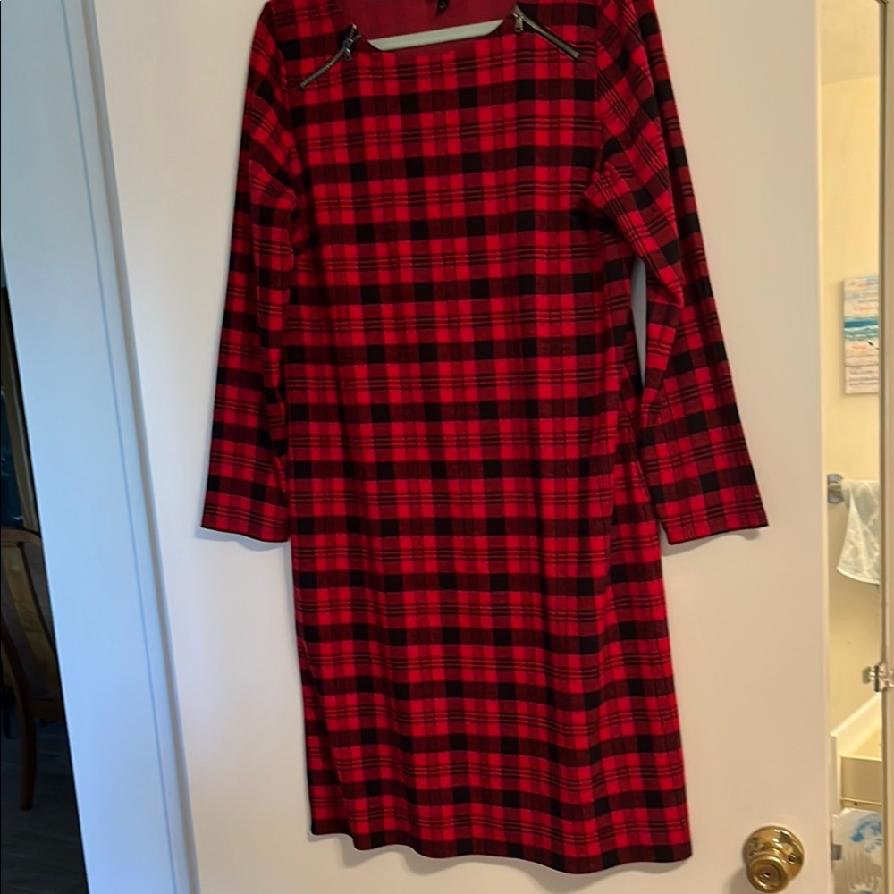 Talbots Red and Black Plaid Long Sleeve Dress